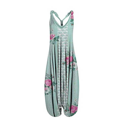 OIOLOYJM Summer Plus Size Boho Overalls for Women 2025 Fashion Jumpsuits Loose Fit Rompers Floral Printed Baggy Harem Pants