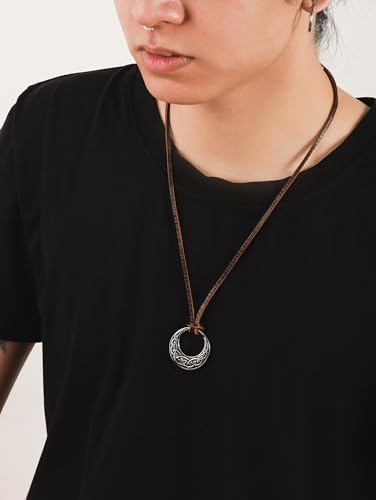 HAQUIL Viking Silver Celtic Knot Round Pendant Necklace Chain Included, Jewelry for Men Women2