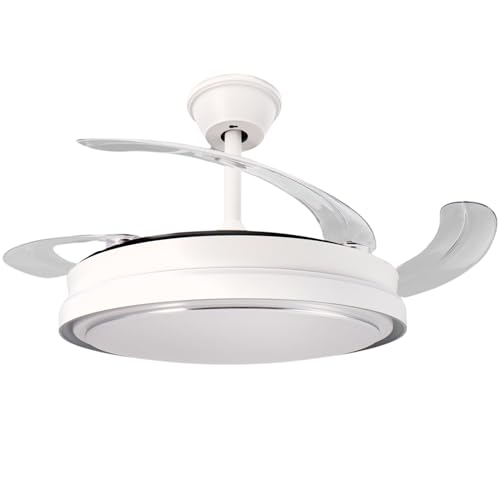 Casa Shop Ventilador de Techo LED 70W Motor DC con Control Remoto, Aspas Retráctiles, LED Integrada, Ultra Silencioso aspas Retráctiles función verano-invierno (Gris)