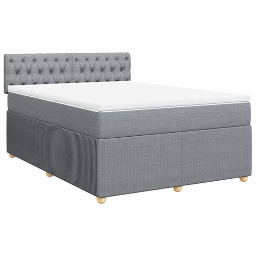 vidaXL Boxspringbett, Doppelbett mit Matratze Matratzenauflage, Bettgestell mit Kopfteil, Polsterbett Bett für Schlafzimmer, Hellgrau 160x200cm Stoff vidaXL Boxspringbett, Doppelbett mit Matratze Matratzenauflage, Bettgestell mit Kopfteil, Polsterbett Bett für Schlafzimmer, Hellgrau 160x200cm Stoff