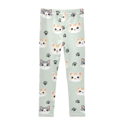 Cute Cat Girls' Leggings Toddler Doodles Cat Paws Kids Yoga Pants Dance Active Tights 4T2