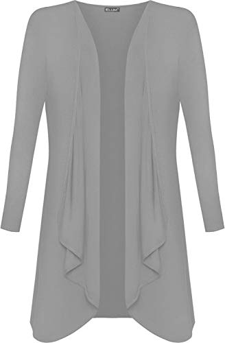 Image of Tease Womens Ladies Waterfall Open Cardigan Hanky Hem Jersey Plus Size Long Sleeve Top (Silver Grey, 18)