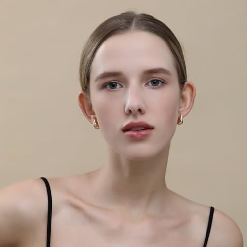 Image of Apsvo Chunky 14K Gold Plated Hoop Earrings for Women, Lightweight Waterdrop Hollow Open Hoops, Hypoallergenic Dupes Earrings