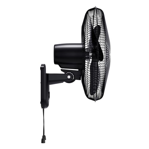 Comfort Zone Oscillating Wall Mounted Fan, 16 inches, 3 Speeds with Adjustable Tilt and Metal Grille, 90 Degree Oscillation, Ideal for Home, Bedroom, Gym or Office, Black