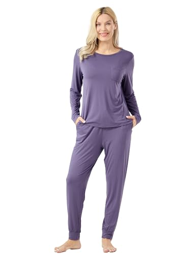 Image of GYS Bamboo Viscose Sleep Sets for Women Long Sleeve Crew Neck Pajama Sets with Pockets