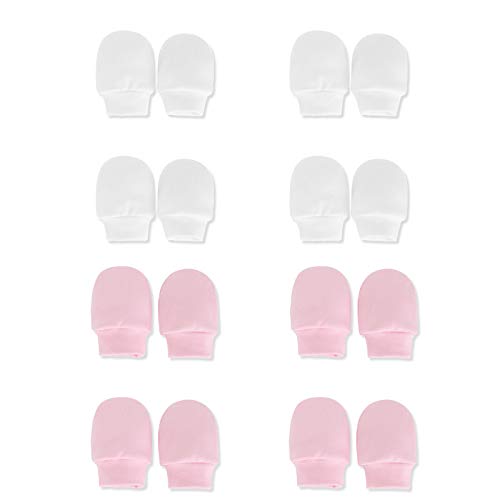 POXIMI Baby Cotton Mittens Newborn Soft Gloves Infant No Scratch Mitten for 0-6 Months Boys Girls Glove (F-white/pink, one size)