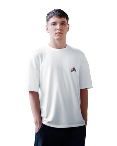 Image of Buy That Trendz Mens Oversized Tshirt Black & White Car Printed Crew Neck Cotton Drop Shoulder Half Sleeve Stylish Tshirt