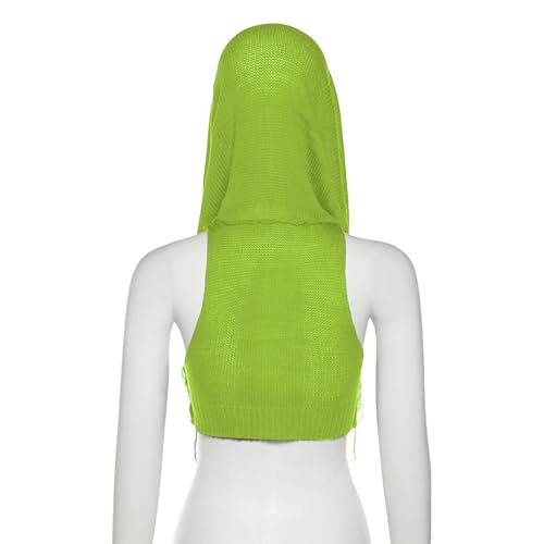 Image of Women Knitted Hoodie Sweater Vest Sexy Sleeveless Hollow Out Hooded Crop Top Streetwear Rave Oufit