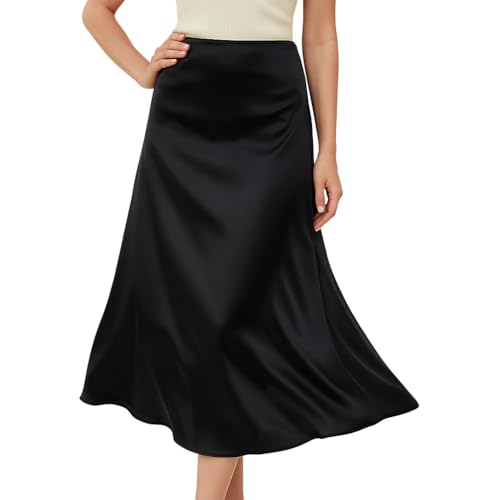 Designer Women Vibrant High Waist Side Zipper Skirt Versatile Flared A-Line Silky Thick Satin Midi Skirts4