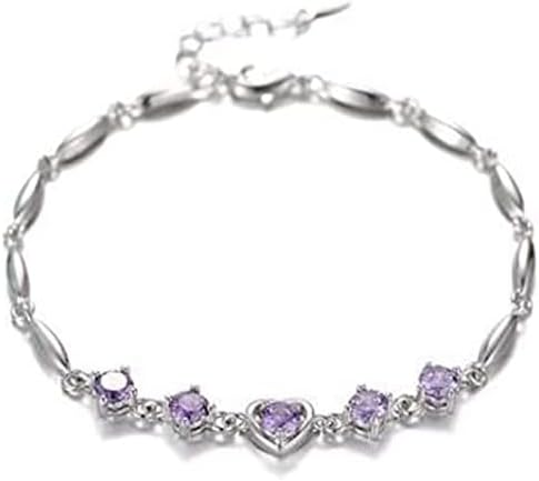 Nilu's Collection Women's Copper Sterling Silver Heart Shape Stone Charm Bracelet