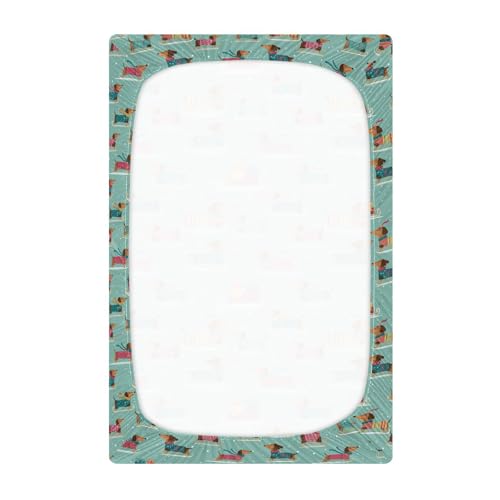 Image of Baby Crib Sheet Christmas Dachshunds Crib Mattress for Boys and Girls Playard Sheet Soft Breathable Fitted Baby Mattress Cover 52x28in