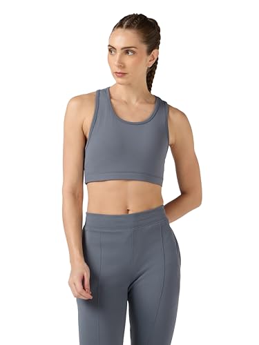 Image of TECHNOSPORT Women's Solid Slim Fit Scoop Neck Sports Bra ELASTOPLUS 4-Way Stretch Sleeveless Polyester Quick Dry UPF50+ for Gym Yoga Running
