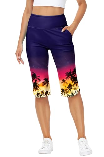 Image of AOBUTE Womens Swim Capris Pant Sun Protection High Waisted Swimming Leggings with Pockets (No Lining)