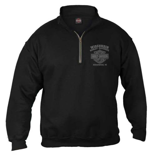 Harley-Davidson Men's Halo Skull 1/4 Zip Cadet Pullover Sweatshirt - Black