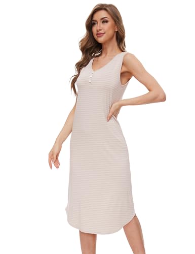 LazyCozy Bamboo-Derived Viscose Nightgowns for Women Sleeveless Night Shirt V-Neck Sleepwear Soft Night Dress3