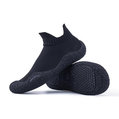 Women Men Barefoot Non-Slip Floor Sock Shoes Multi-Purpose Knitted Socks Walking Shoes with Soft Rubber Sole(Black2,225)