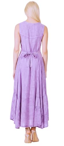 Image of Sakkas Maya Floral Embroidered Sleeveless Button Up Rayon Dress