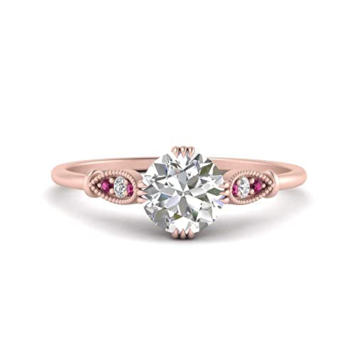 Image of Choose Your Gemstone Delicate Round Cathedral Engagement Ring Rose Gold Plated Round Shape Petite Engagement Rings Minimal Modern Design Birthday Gift Wedding Gift US Size 4 to 12