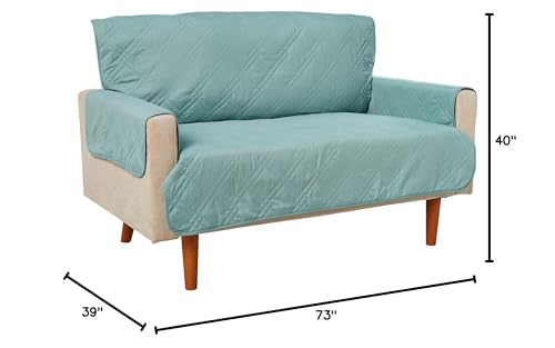SureFit Microfiber Pet Loveseat One Piece Quilted Furniture Throw Cover, Relaxed Fit, Polyester, Machine Washable, Sea Glass Color