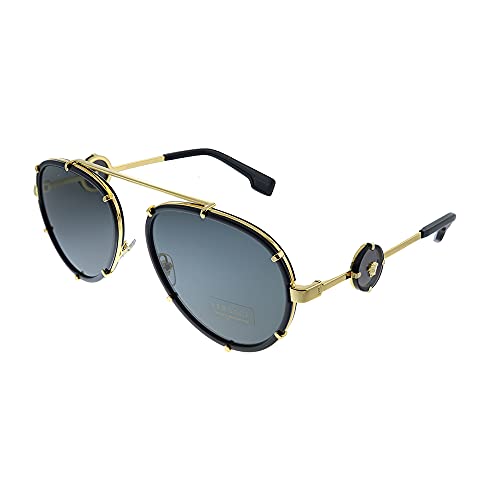 Versace VE 2232 143887 Black Metal Aviator Sunglasses Grey Lens