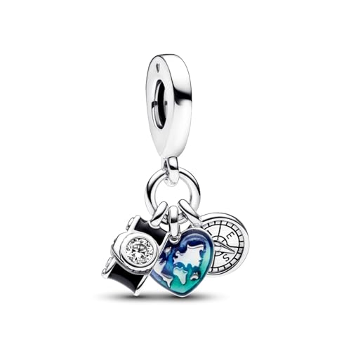 PANDORA Camera, Heart & Compass Triple Dangle Charm - Bracelet Charm for PANDORA Moments Bracelets - Gift for Her - Sterling Silver & Enamel with Cubic Zirconia - With Gift Box2