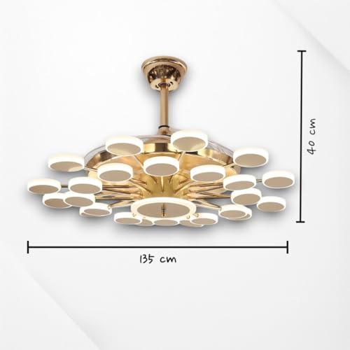 Image of Glowave 20 Light Chandelier Fan 42 Inch Gold Retractable Blades Remote Control - Tricolour | Warm White, White, Natural White | (K-6291)