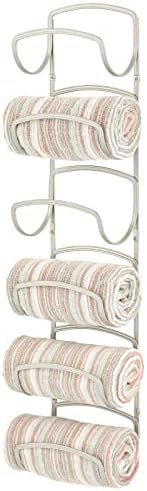 mDesign Steel Towel Holder for Bathroom Wall - Wall Mounted Organizer for Rolled Towels and Bath Robes - Six Level Wall Mount Towel Storage Rack - Bathroom Towel Organizer - Hyde Collection - Satin