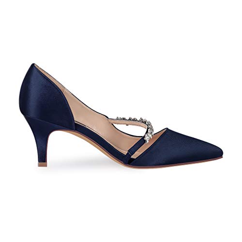 ERIJUNOR Women Mid Kitten Heels Closed Pointy Toe D’Orsay Pumps Wedding Party Shoes3