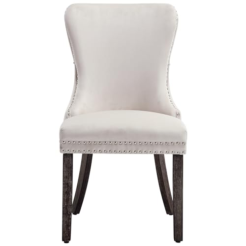 civama Dining Chairs Set of 6, Upholstered Velvet Chairs for Dining Room, Luxury Nikki Collection Modern Armless Chairs with High-end Tufted Wingback, Solid Wood Legs, Retro Rivet Trims, Beige