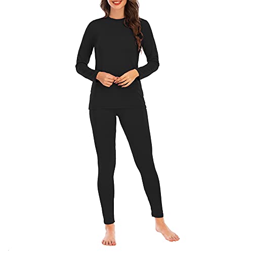 Womens Thermal Underwear Set Long Johns Base Layer Fleece Lined Top And Bottom Plus Size Thermals Sets Loungewear Black Xx-Large #TOP1