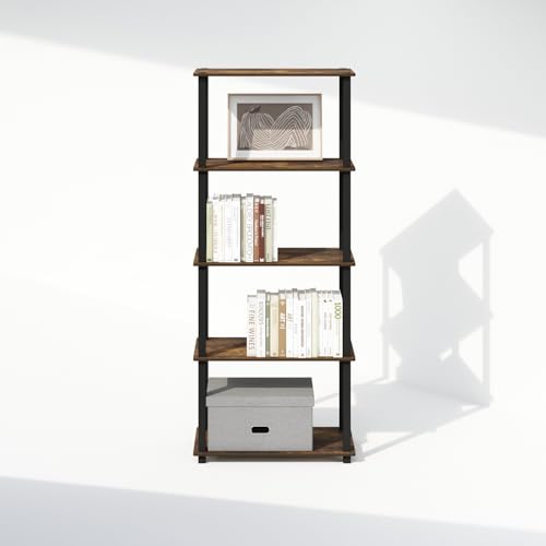 Image of Furinno Turn-S-Tube Storage Shelves Set of 2, 3-Tier Book Shelf, Corner Shelf, Toolless Open Shelves, Square Tubes, for Organization and Storage, Living Room, Garage, Home Office, Amber Pine
