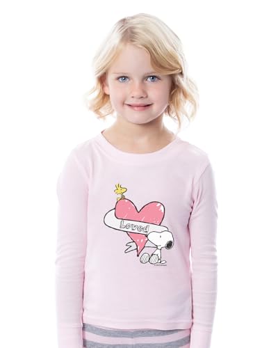 INTIMO Peanuts Girls' Snoopy Woodstock Loved 2 Piece Long Sleeve Pajama Set3