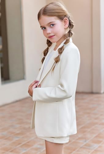 Image of Batermoon Girls 2 Piece Outfits Button Front Long Sleeve Blazer and Short Pants Suit Sets 4-14 Years