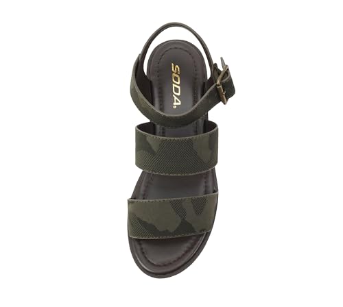 Image of Soda ACCOUNT ~ Women Open Toe Two Bands Lug sole Fashion Block Heel Sandals with Adjustable Ankle Strap