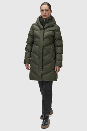 Ragwear Damen Wintermantel Warmer wasserdichter und atmungsaktiver Steppmantel lang mit Kapuze und hohem Teddy-Fleece-Kragen Natalka Cosy YOUMODO Dark Olive Gr. XXL