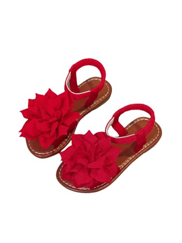 OYOANGLE Girl's Floral Appliques Ankle Strap Flat Sandals Summer Beach Shoes