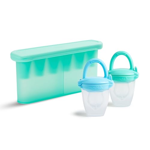 Image of Munchkin® Silicone Baby Food Feeders and Baby Food Freezer Tray with Lid - Great for Self-Feeding and Baby Led Weaning, Mint/Blue