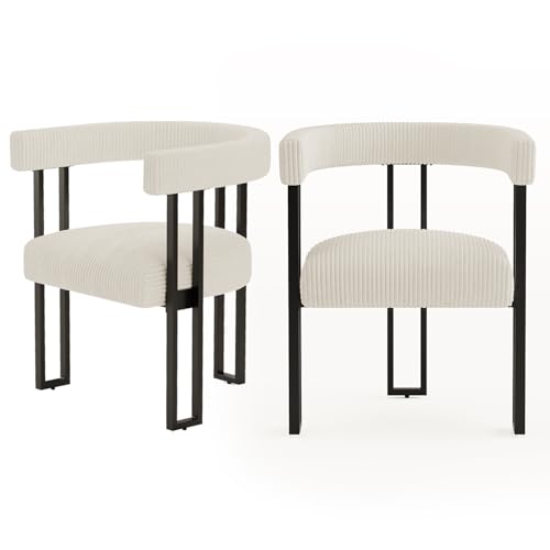 VIRRMO Boucle Upholstered Dining Chairs Set of 2 Corduroy Kitchen & Dining Room Chairs with Metal Legs Mid Century Modern Chairs for Dining Room(Cream, 2)