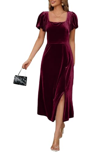 BLENCOT Women's Casual Fall Short Sleeve Square Neck Midi Dress S...