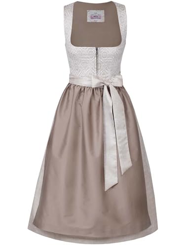 Marjo Dirndl Biebelried 70cm Länge Taupe | Mididirndl in beige mit gemustertem Mieder | Damen (DE/NL/SE/PL, Numerisch, 36, Regular, Regular, 70cm Länge beige)