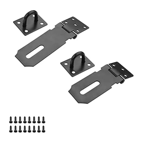 2 Sets Heavy Duty 304 Stainless Steel Hasp Staple with Screws, nuumee Padlock Hasp Door Clasp, Shed Locks and Latches, Security Gate Hasp and Staple Lock for Doors, 3 inches 4 inches (Black) Cover