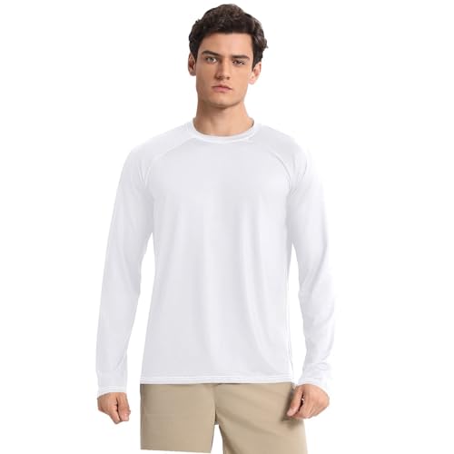 White Sun Protection SPF Rash Guard Shirt Quick Drying Round Neck Sun Protection Long Sleeve Hiking