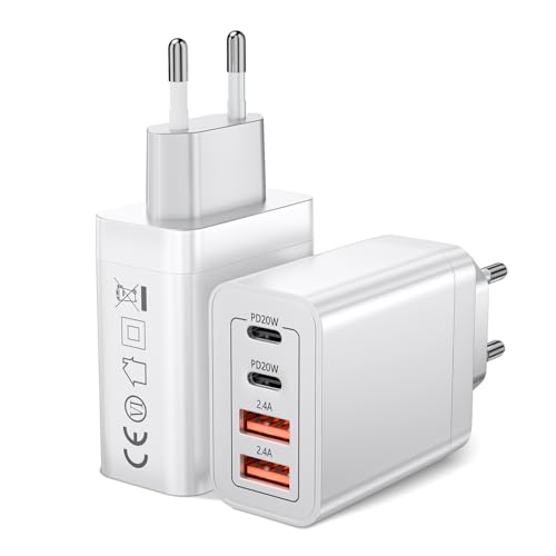 Cargador USB C 2Pack, 40W Cargador Tipo C, cargadors Rapido QC 3.0, 4 Puerto Enchufe USB c cargadors Multiple para iPhone 16 15 14 13, Samsung S25 S24 S23, Huawei, iPad