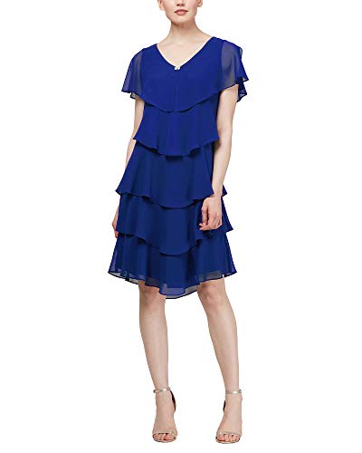 S.l. Fashions Women's Short Sleeve Solid Pebble Tiered Chiffon Dress (Missy And Petite), New Cobalt, 14 #TOP14