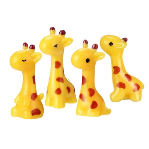 Haohaiblooms 4Pcs Mini Giraffe Figurines - Cute Resin Animal Decor, Fairy Garden Crafts, Dollhouse Miniatures, Zoo Landscape Ornaments, Home Desk Decor, Gift for Animal Lovers