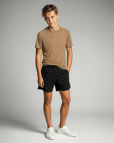 Image of Real Essentials 5 Pack: Boys Breeze Tech Dry-Fit Short Sleeve Athletic T Shirt Active Workout Gym Kids Youth
