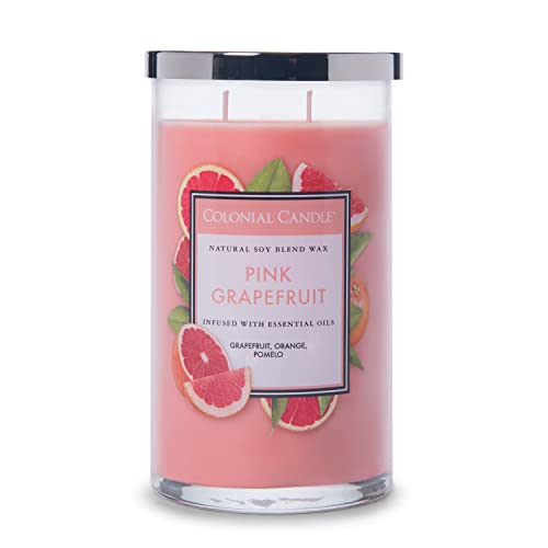 Colonial Candle Pink Grapefruit Scented Jar Candle, Classic Cylinders Collection, 2 Wick, Red, 19 Oz - Up To 120 Hours Burn #TOP23