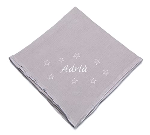 CARREDANA Muselina bebé 100% algodón 120x120  Manta bebé Arrullo para bebé Toallas Infantiles para Proteger a los más pequeños de la casa.Multiusos.Personalizado bordadoroteger (Gris)