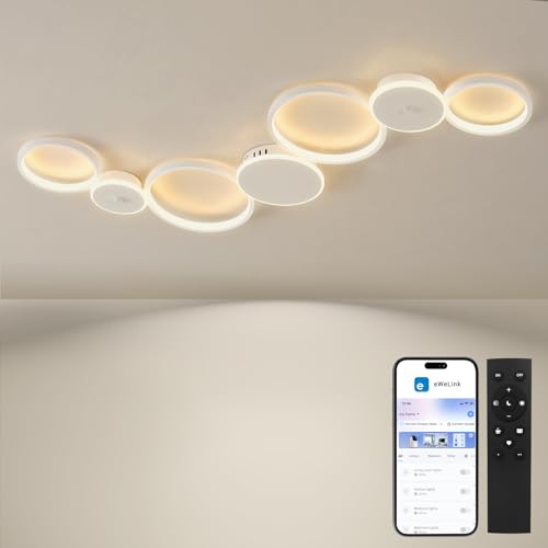 BAYHT Deckenleuchte LED Wohnzimmerlampe with Matte, 62 W 5300 lm, 3000-6500K, Kompatibel Mit Steuerung per mobiler App Deckenlamp Für Schlafzimmer Wohnzimmer Schwarz [Energieklasse E]