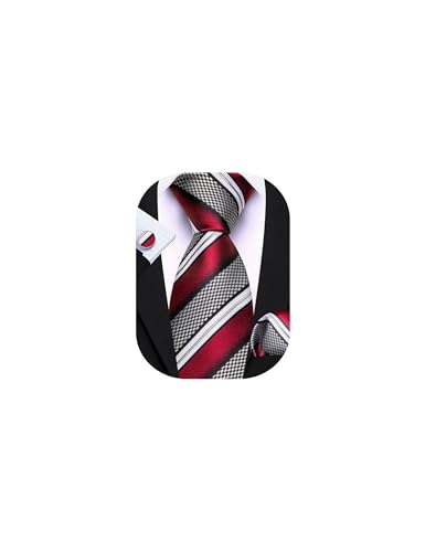Image of Barry.Wang Mens Tie Set Plaid Check Neckties Formal Business Wedding Luxury Pocket Square Cufflinks